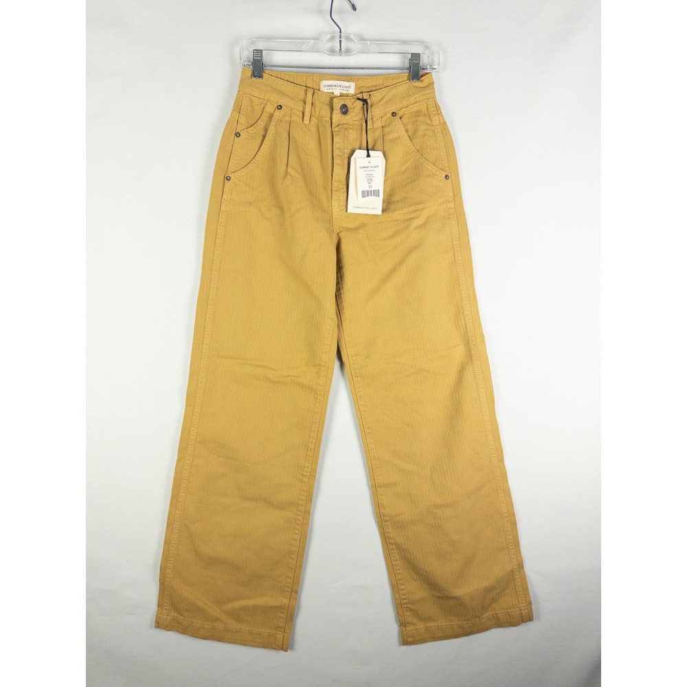 Current/Elliott NWT Pleated Wide Leg Trouser Pants Womens 25 Mustard Yellow Boho